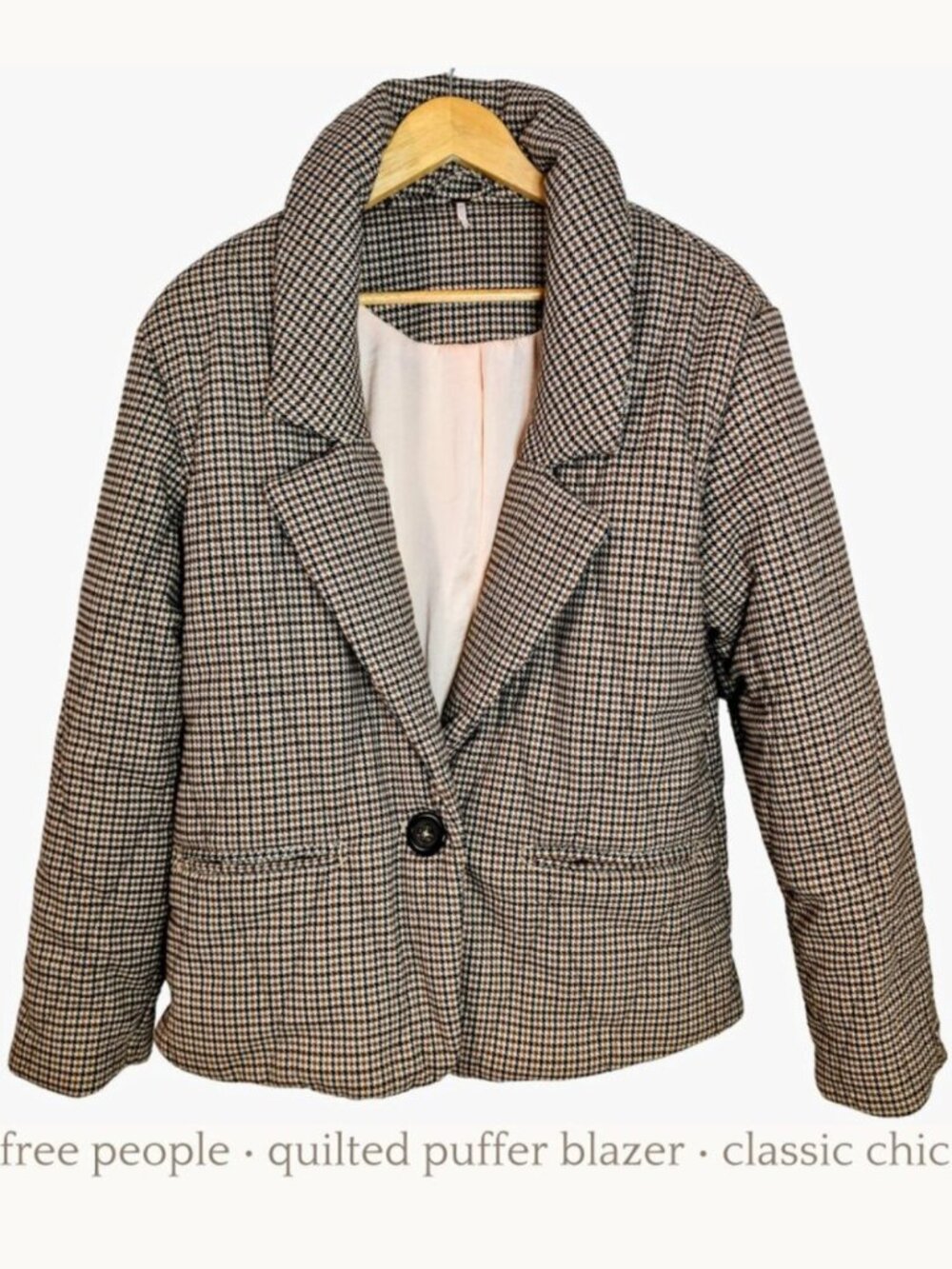 Free People Houndstooth Tweed Quilted Puffer Blazer Jacket | Oversized | XS